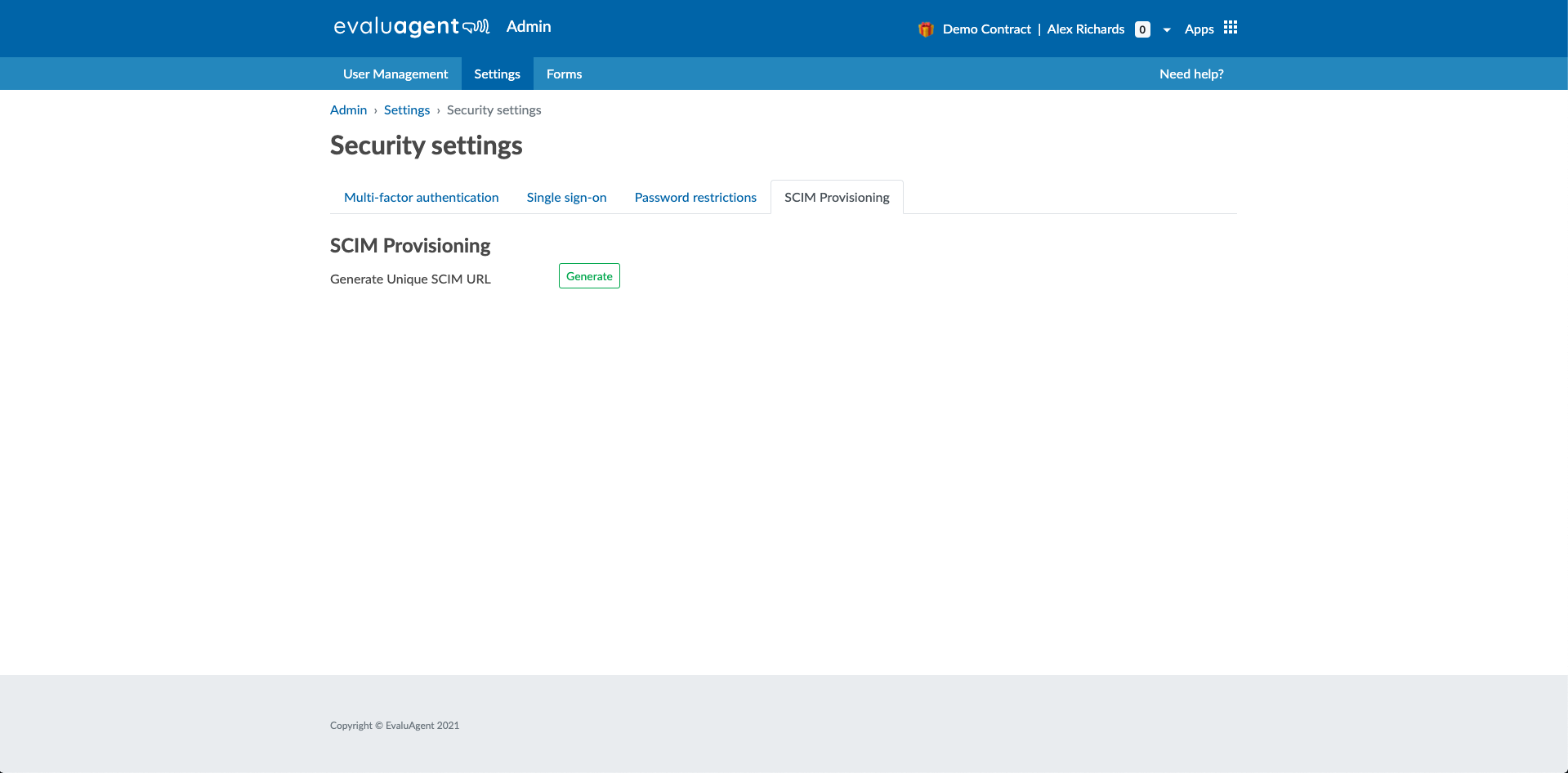 SCIM Provisioning URL Generation Screen